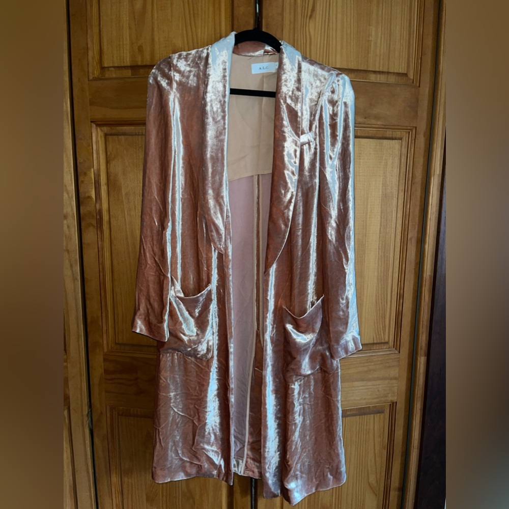 A.L.C. Rose Blush Velvet Open-Front Duster Jacket